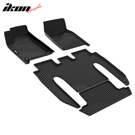 IKON MOTORSPORTS 3D TPE Floor Mats, Compatible with 2022-2024 Tesla Model X (6 Seater Only), All Weather Waterproof Anti-Slip Floor Liners, Front & 2nd Row Full Set Car Interior Accessories, Black