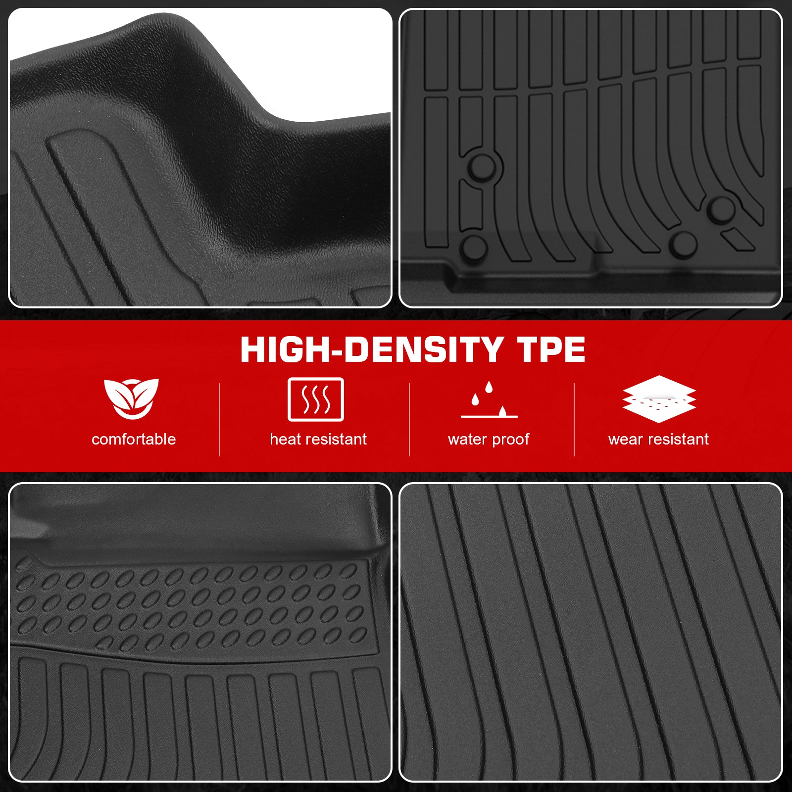 Fits 05-15 Toyota Tacoma Crew Cab 3D Anti-Slip Floor Mats All Weather TPE Carpet
