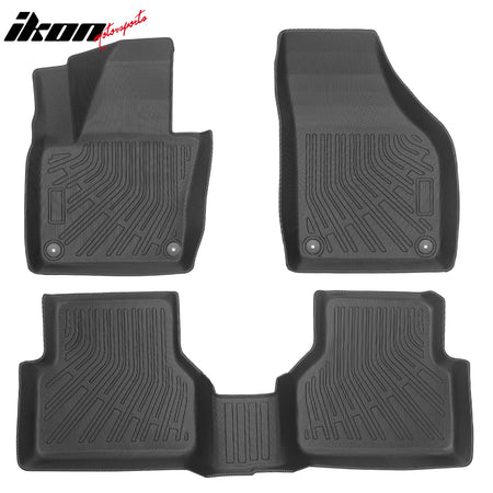 IKON MOTORSPORTS 3D Molded TPE Floor Mats + Non Retractable Rear Cargo Cover, Compatible with 2009-2017 Volkswagen Tiguan & 2018 Tiguan Limited, Black All Season Non-Slip Floor Liners, 4PCS