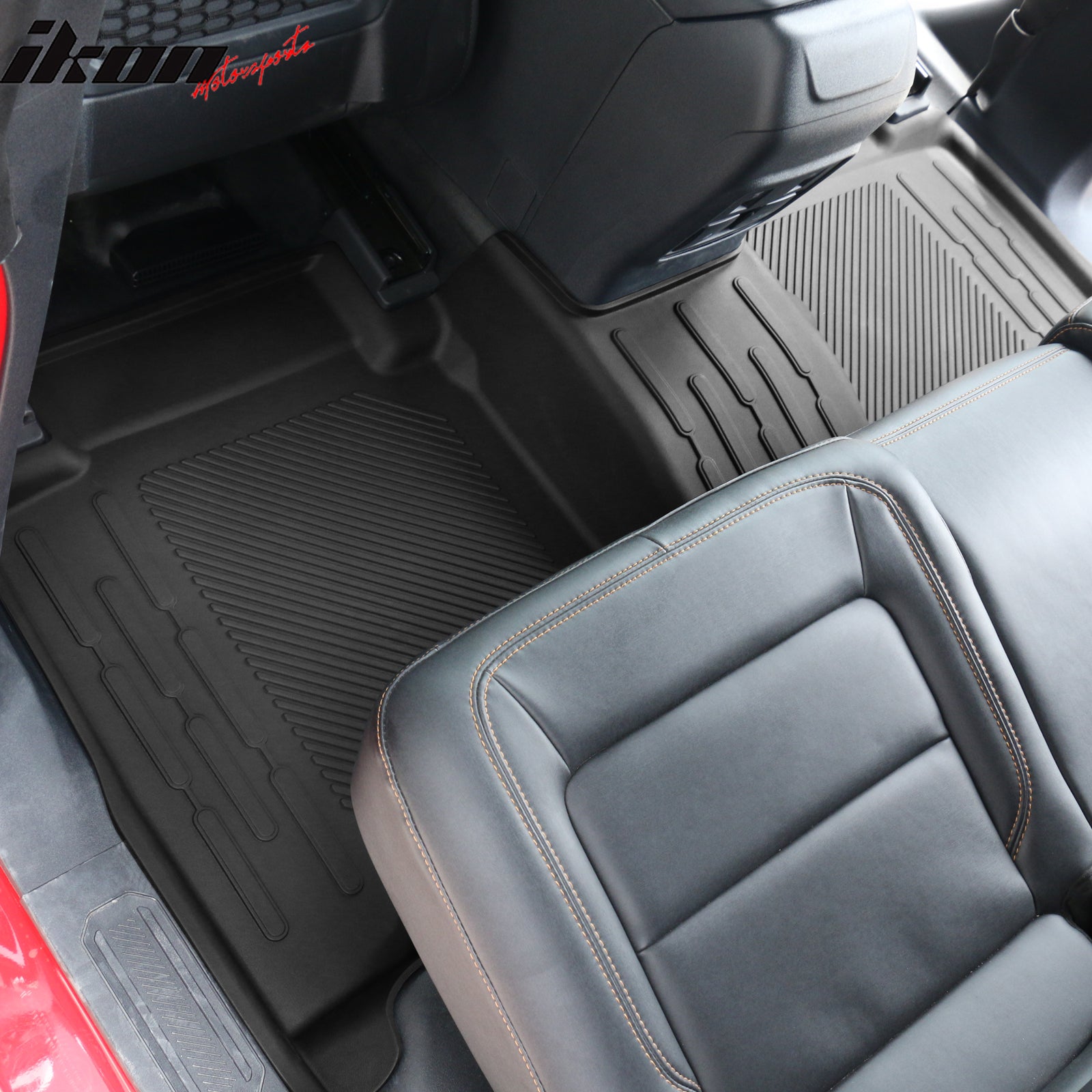 IKON MOTORSPORTS 3D TPE Floor Mats, Compatible with 2021-2024 Ford Bronco 4-Door W/ Vinyl Flooring Only, All Weather Waterproof Anti-Slip Floor Liners, Front & 2nd Row Car Interior Accessories, Black