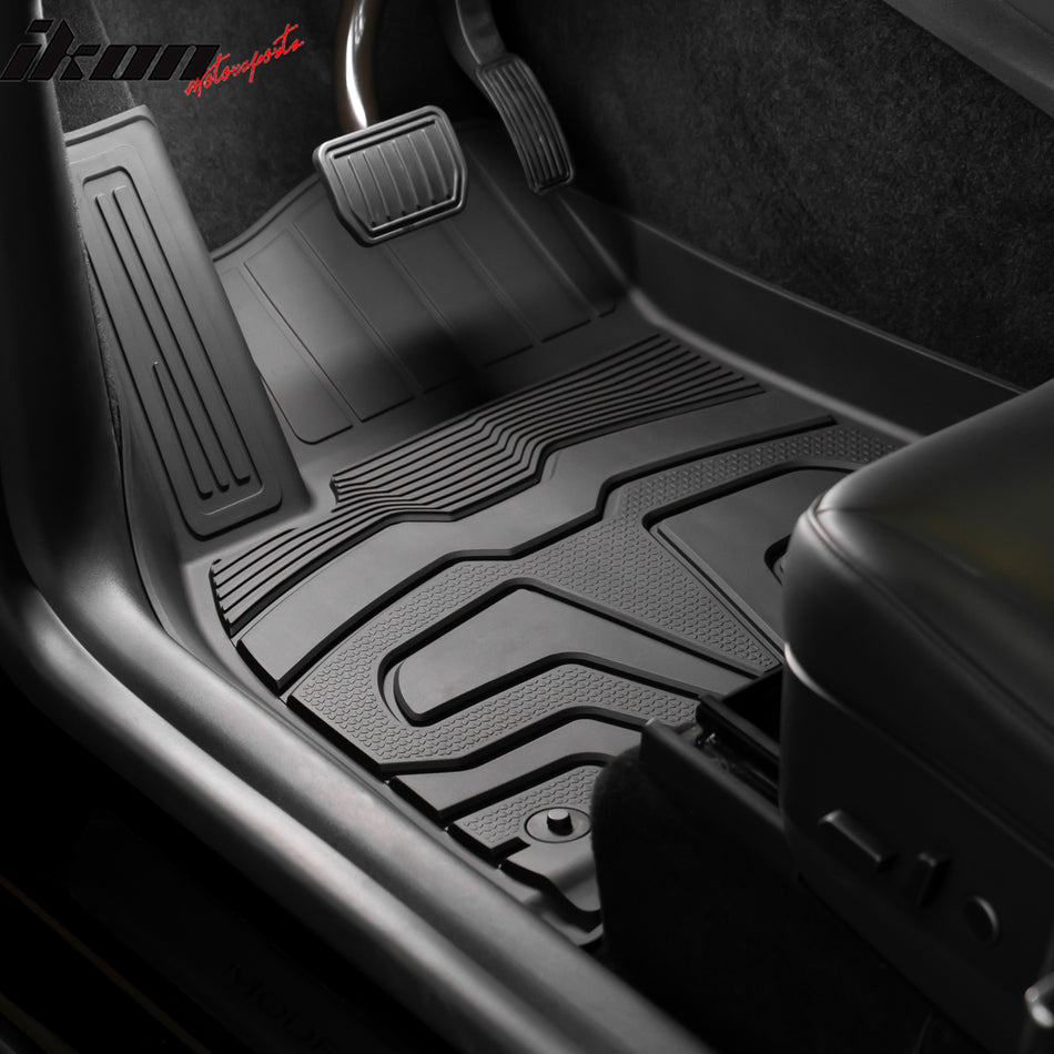 IKON MOTORSPORTS 3D TPE Floor Mats, Compatible with 2020-2023 Tesla Model Y, All Weather Waterproof Anti-Slip Floor Liners, Front & 2nd Row Full Set Car Interior Accessories, Black
