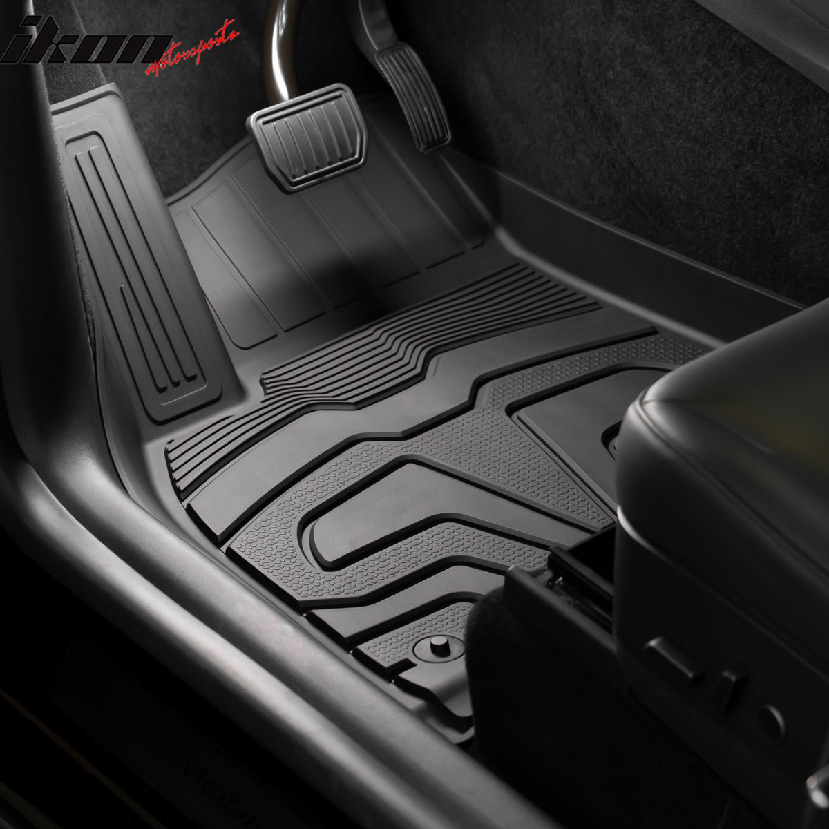 IKON MOTORSPORTS 3D TPE Floor Mats, Compatible with 2020-2024 Tesla Model Y, All Weather Waterproof Anti-Slip Floor Liners, Front & 2nd Row Full Set Car Interior Accessories, Black