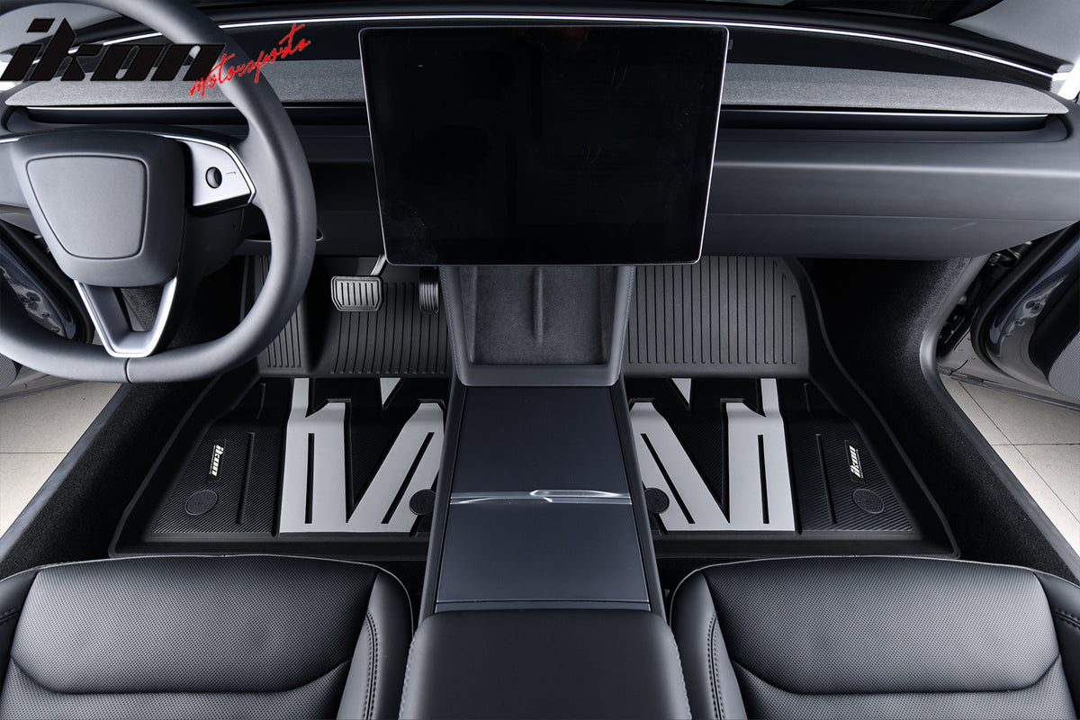 IKON MOTORSPORTS 3D TPE Floor Mats, Compatible with 2024-2025 Tesla Model 3, All Weather Waterproof Non-Slip Floor Liners, Front & 2nd Row Full Set Car Interior Accessories
