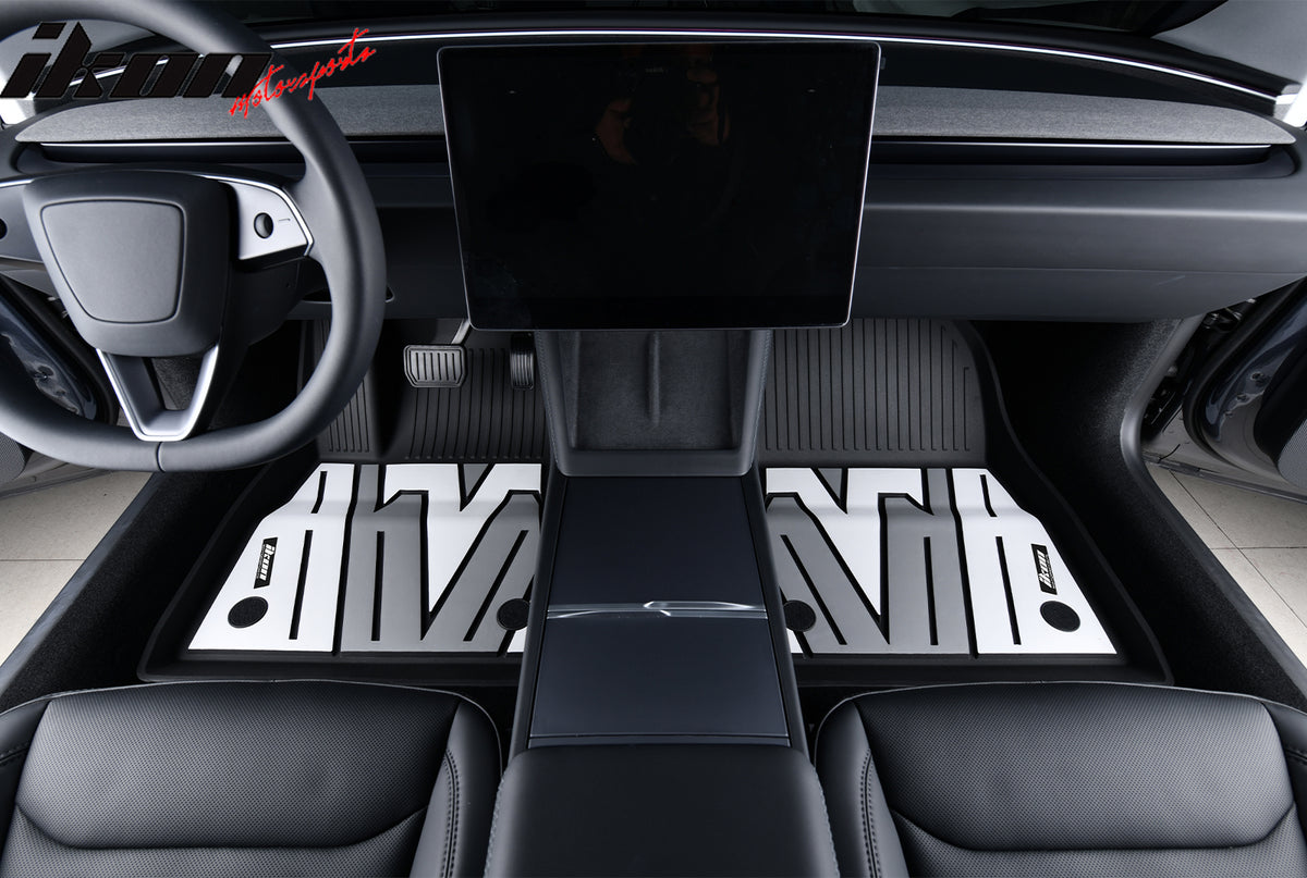 IKON MOTORSPORTS 3D TPE Floor Mats, Compatible with 2024-2025 Tesla Model 3, All Weather Waterproof Non-Slip Floor Liners, Front & 2nd Row Full Set Car Interior Accessories