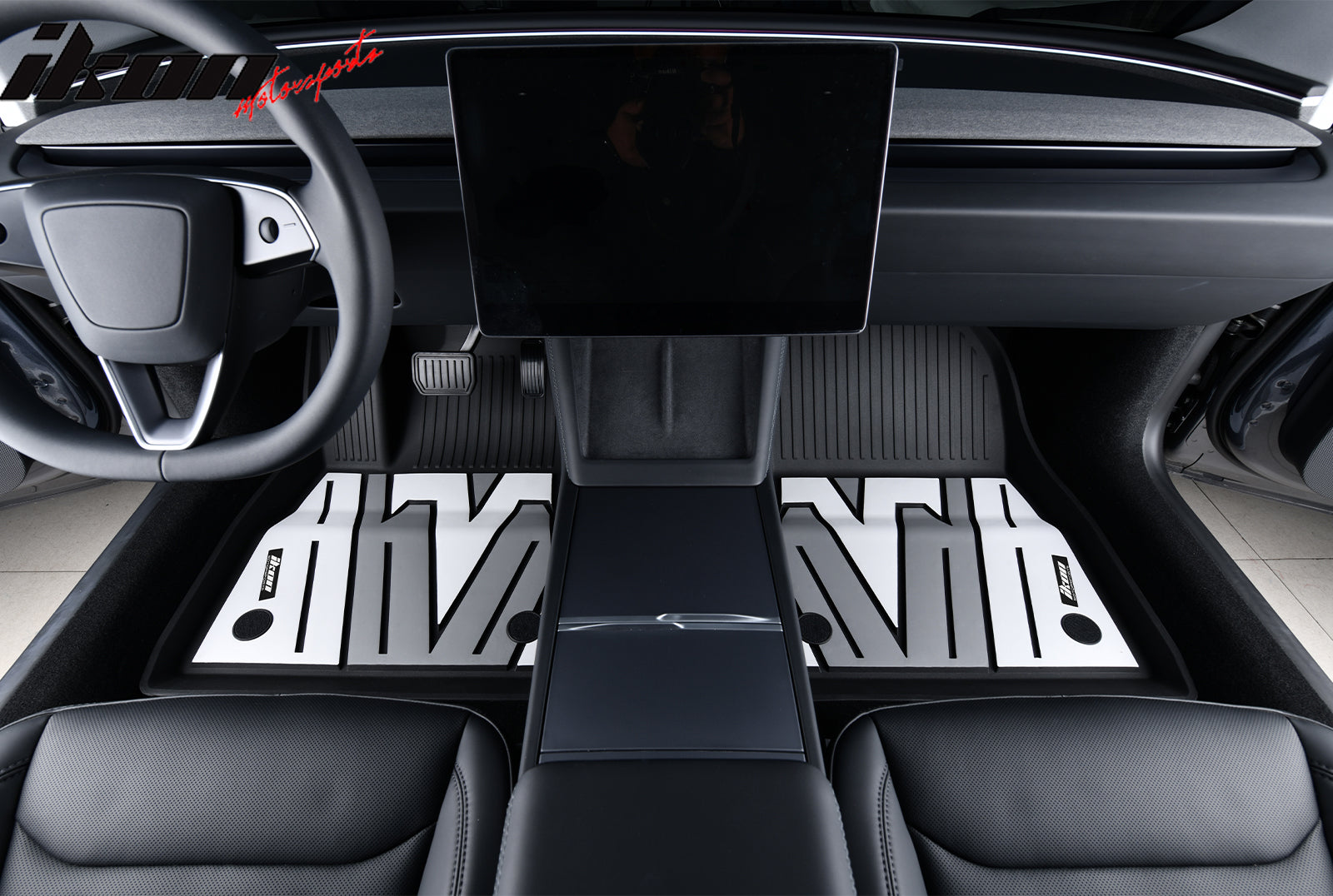 IKON MOTORSPORTS 3D TPE Floor Mats, Compatible with 2024-2025 Tesla Model 3, All Weather Waterproof Non-Slip Floor Liners, Front & 2nd Row Full Set Car Interior Accessories
