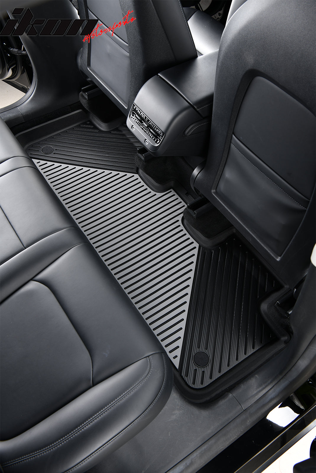 IKON MOTORSPORTS 3D TPE Floor Mats, Compatible with 2020-2024 Tesla Model Y, All Weather Waterproof Non-Slip Floor Liners, Front & 2nd Row Full Set Car Interior Accessories