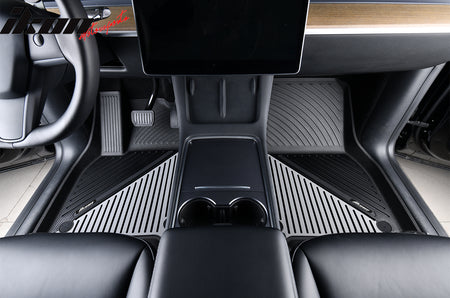 IKON MOTORSPORTS 3D TPE Floor Mats, Compatible with 2020-2024 Tesla Model Y, All Weather Waterproof Non-Slip Floor Liners, Front & 2nd Row Full Set Car Interior Accessories