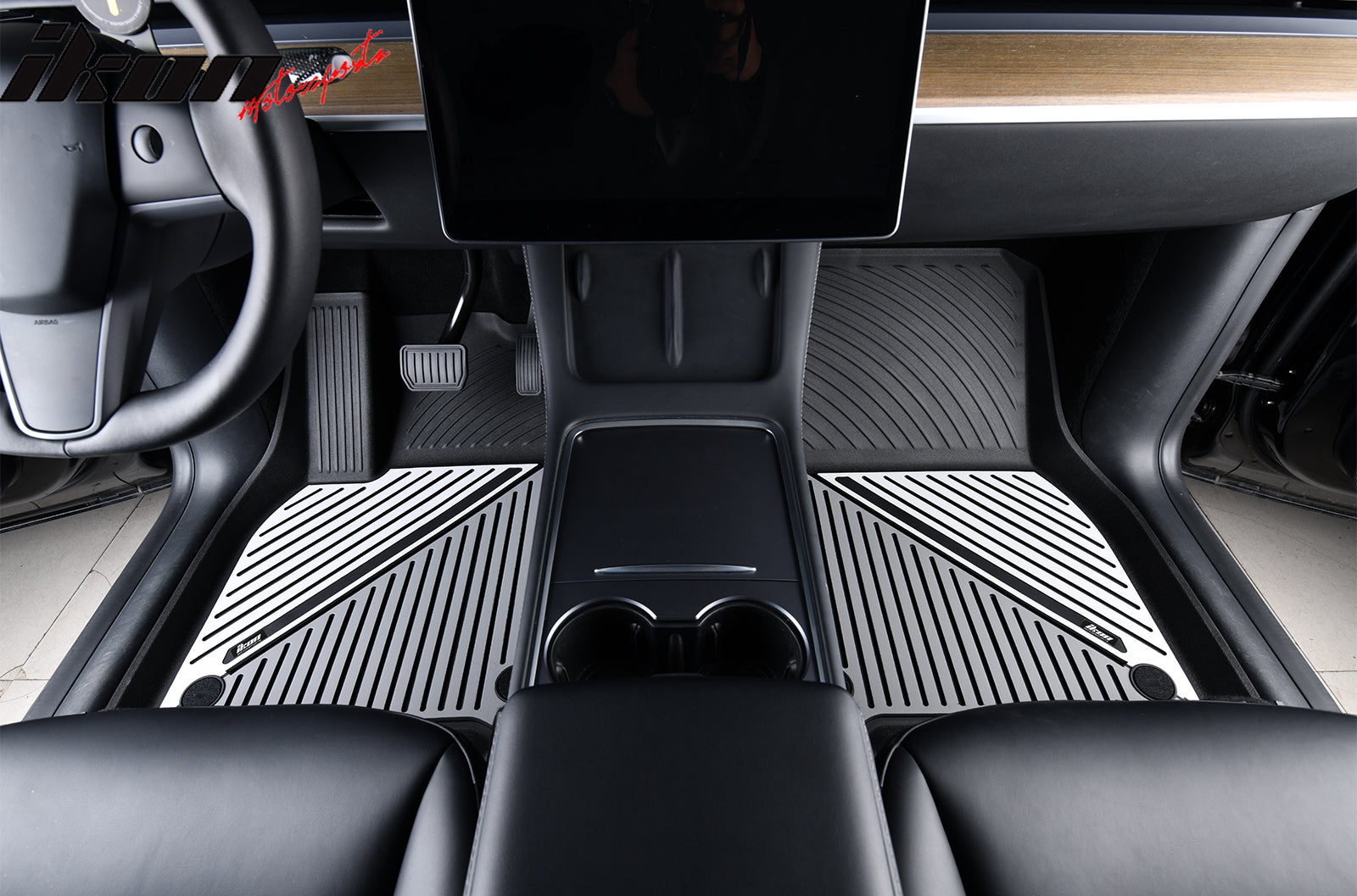 IKON MOTORSPORTS 3D TPE Floor Mats, Compatible with 2020-2024 Tesla Model Y, All Weather Waterproof Non-Slip Floor Liners, Front & 2nd Row Full Set Car Interior Accessories