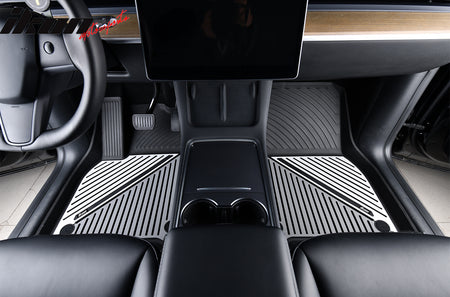 IKON MOTORSPORTS 3D TPE Floor Mats, Compatible with 2020-2024 Tesla Model Y, All Weather Waterproof Non-Slip Floor Liners, Front & 2nd Row Full Set Car Interior Accessories