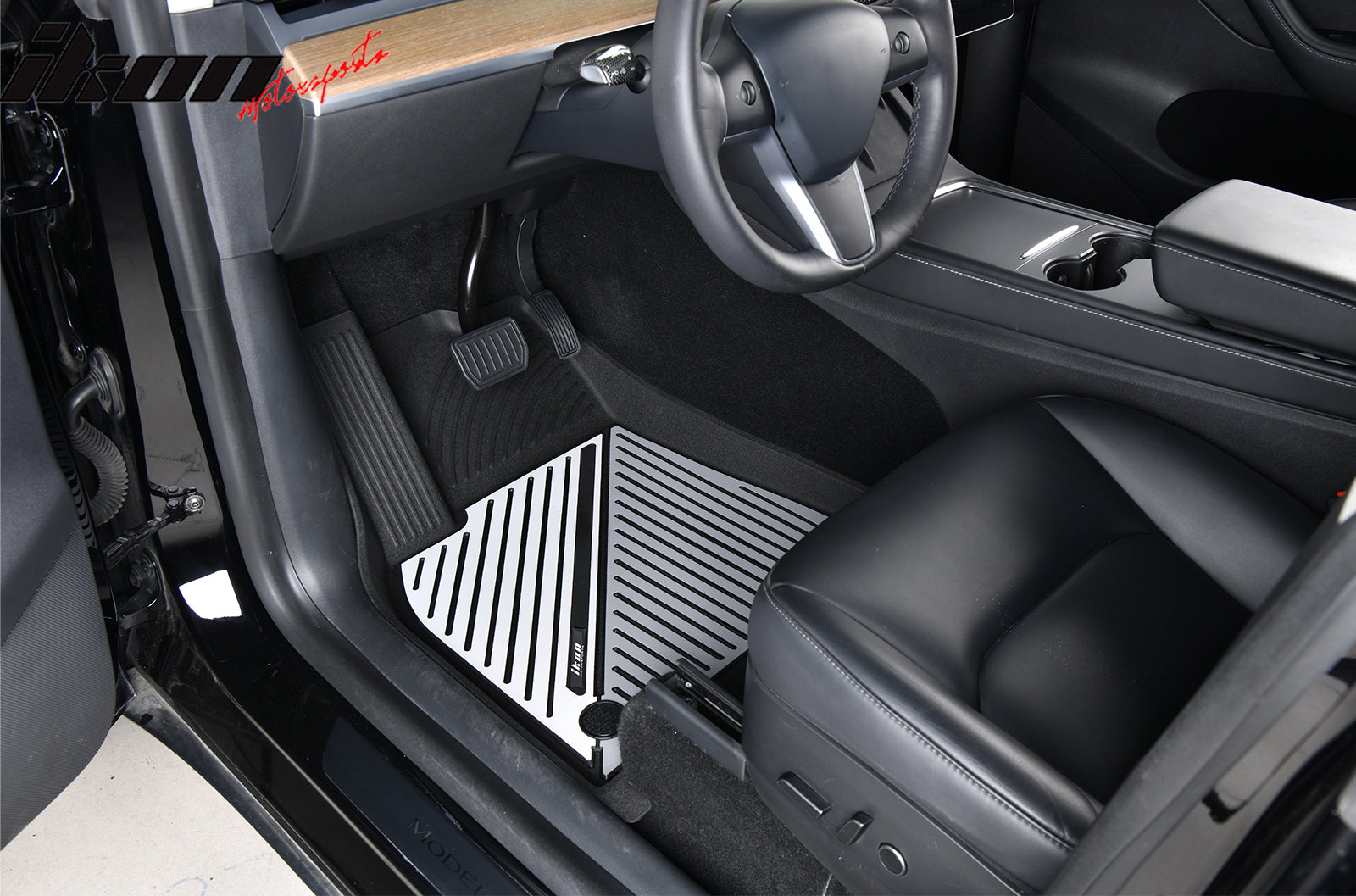 IKON MOTORSPORTS 3D TPE Floor Mats, Compatible with 2020-2024 Tesla Model Y, All Weather Waterproof Non-Slip Floor Liners, Front & 2nd Row Full Set Car Interior Accessories