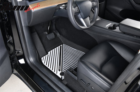 IKON MOTORSPORTS 3D TPE Floor Mats, Compatible with 2020-2024 Tesla Model Y, All Weather Waterproof Non-Slip Floor Liners, Front & 2nd Row Full Set Car Interior Accessories