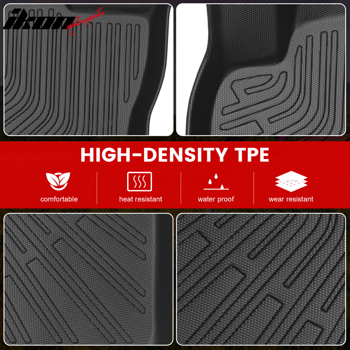 IKON MOTORSPORTS 3D TPE Floor Mats + Trunk Mat, Compatible with 2012-2015 Toyota Prius C, TPE All Weather Waterproof Non-Slip Floor Liners, Front & 2nd Row Full Set Car Interior Accessories, Black