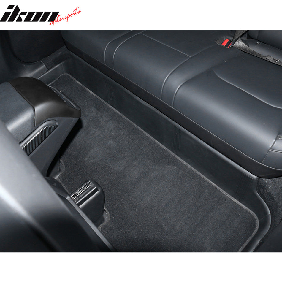 IKON MOTORSPORTS, Rear Under Seat Cover Anti Kick Pad Protector Compatible With 2017-2023 Tesla Model 3, Black TPE Waterproof Floor Liners Rear 2nd Row Car Foot Pad Interior Accessories