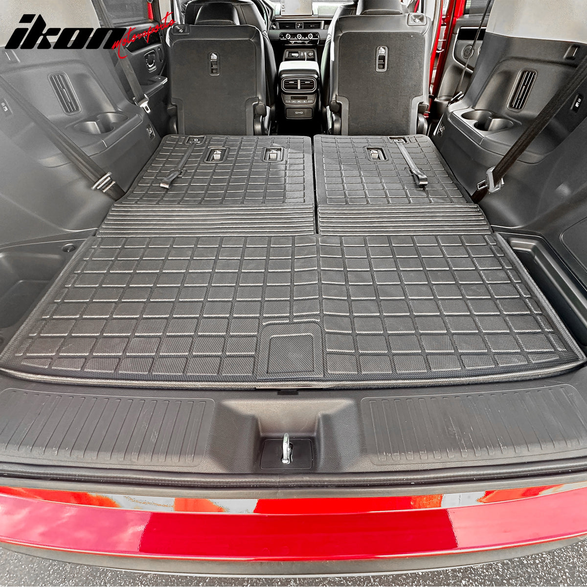 IKON MOTORSPORTS TPE Cargo Trunk Liner with Backrest Mat, Compatible with 2023-2024 Honda Pilot, Custom Fit All Weather Protection Heavy Duty Rear Trunk Tray Cargo Mats Protector, Black