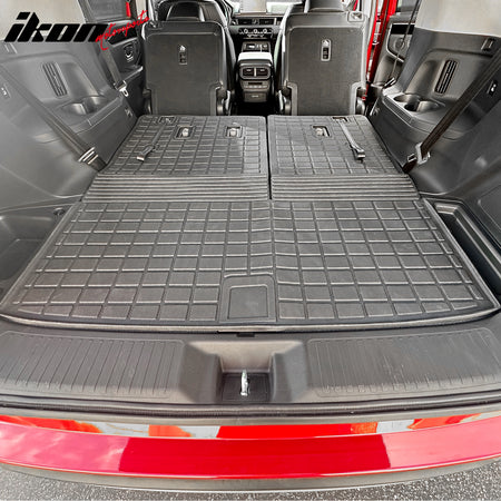 IKON MOTORSPORTS TPE Cargo Trunk Liner with Backrest Mat, Compatible with 2023-2024 Honda Pilot, Custom Fit All Weather Protection Heavy Duty Rear Trunk Tray Cargo Mats Protector, Black
