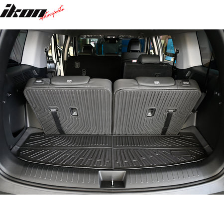 IKON MOTORSPORTS, Rear Cargo Trunk Liner W/ Seat Protector Backrest Cover Compatible with 2024-2025 Hyundai Santa Fe 6/7 Seats, Black TPE Waterproof Seat Back Liners Mat Pad Interior Accessories 1PC