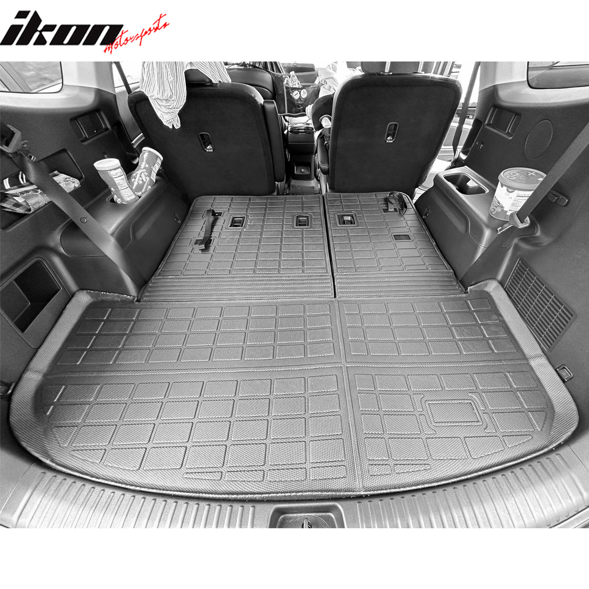 IKON MOTORSPORTS TPE Cargo Trunk Liner with Backrest Mat, Compatible with 2020-2024 Kia Telluride, Custom Fit All Weather Protection Heavy Duty Rear Trunk Tray Cargo Mats Protector, Black