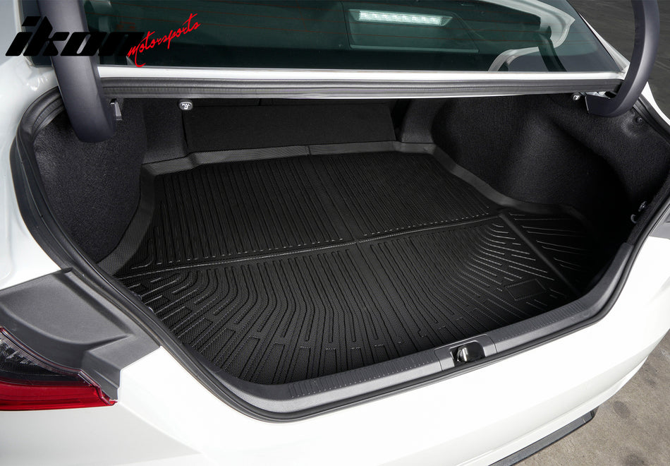 IKON MOTORSPORTS 3D TPE Cargo Trunk Liner, Compatible with 2018-2025 Toyota Camry & Camry Hybrid Models, Custom Fit All Season Protection Heavy Duty Rear Trunk Tray Cargo Mat Protector, Black