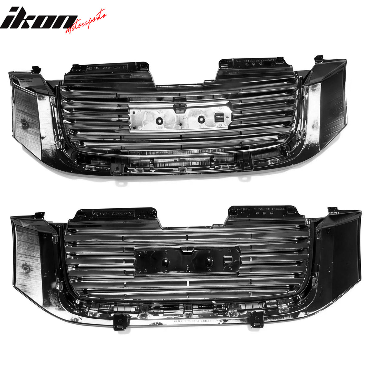 IKON MOTORSPORTS Front Upper + Lower Insert Grilles, Compatible with 2002-2009 GMC Envoy, Chrome Replacement Front Bumper Hood Grill 2PCS