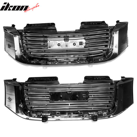 IKON MOTORSPORTS Front Upper + Lower Insert Grilles, Compatible with 2002-2009 GMC Envoy, Chrome Replacement Front Bumper Hood Grill 2PCS