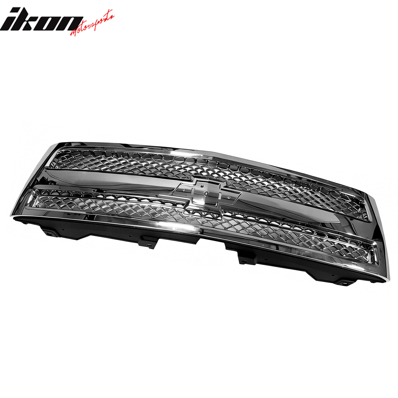 IKON MOTORSPORTS Front Upper Mesh Grille, Compatible with 2007-2013 Chevrolet Silverado 1500, OE Style Chrome Mesh/Chrome Frame Replacement Front Bumper Hood Grill