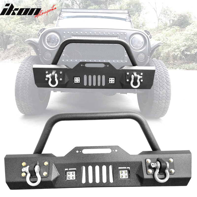 Fits 07-17 Jeep Wrangler Front Bumper Guard w/ LED Light & D Rings