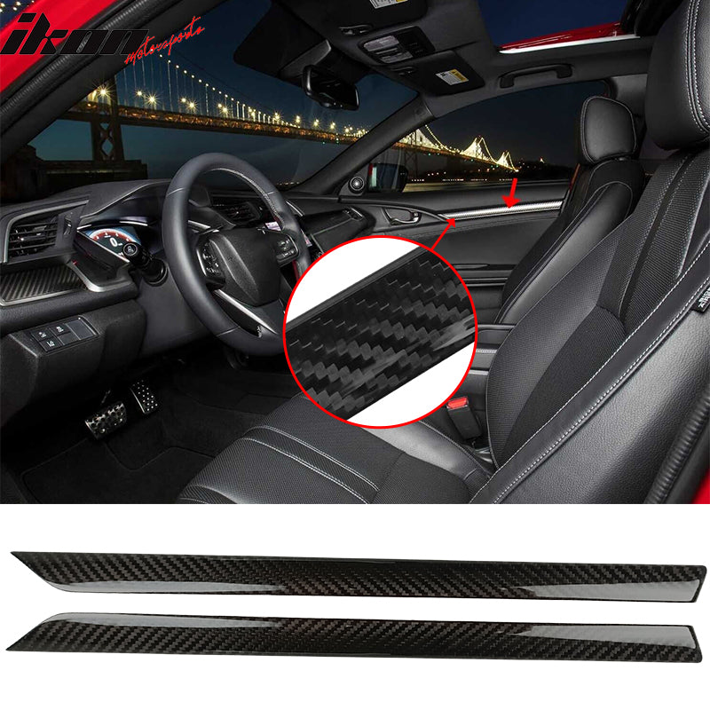 2016-2021 Honda Civic X Front Door Side Window Panel Trim Carbon Fiber