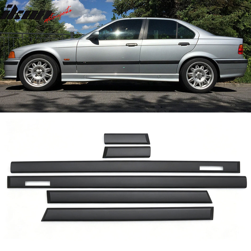 1992-1998 BMW E36 3-Series 318i 323i 328i 325i 320i Sedan 4-Door 6PCS Door Side Body Guard Molding Trim  M3 Style Black