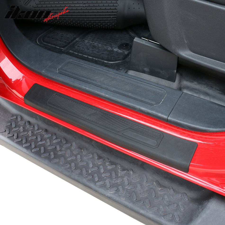 IKON MOTORSPORTS, Door Entry Guards Compatible With 2021-2024 Ford Bronco 4 Door, Black TPE Car Door Sill Plates Protector Accessories 4PCS