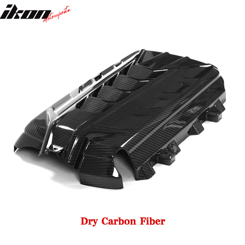 IKON MOTORSPORTS, Engine Cover Compatible With 2020-2025 Chevrolet Corvette C8 6.2L LT2, OE Style Dry Carbon Fiber Gloss Black, 2021 2022 2023