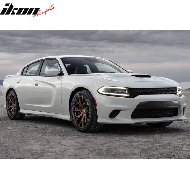 IKON MOTORSPORTS, Front Bumper Molding Compatible With 2015-2023 Dodge Charger, Front Bumper Face Bar Trim Molding Applique Step Pad OE Style CF Carbon Fiber, 2016 2017 2018 2019 2020 2021