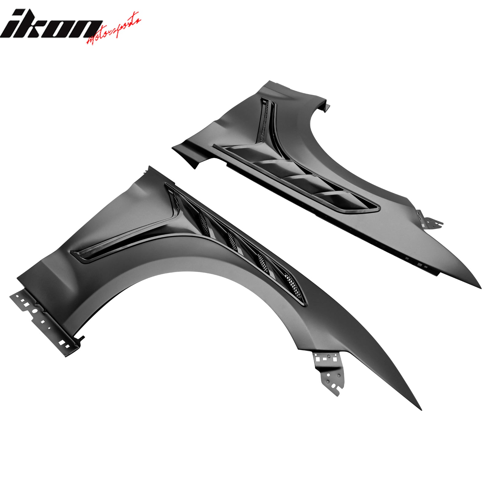 IKON MOTORSPORTS, Front Fenders Compatible with 2015-2017 Ford Mustang V6/GT, GTD Style Aluminum Black Driver Passenger Side Vented Panel Replacement Cover