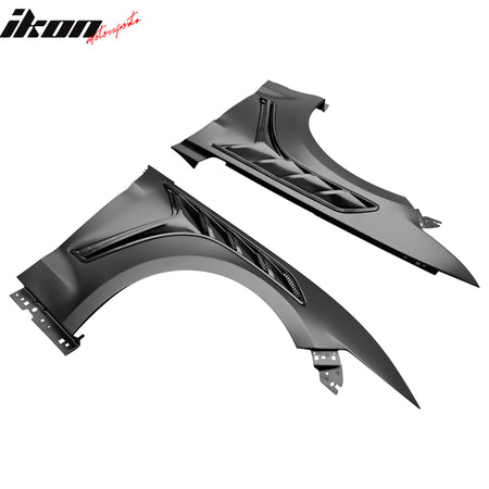 IKON MOTORSPORTS, Front Fenders Compatible with 2015-2017 Ford Mustang V6/GT, GTD Style Aluminum Black Driver Passenger Side Vented Panel Replacement Cover