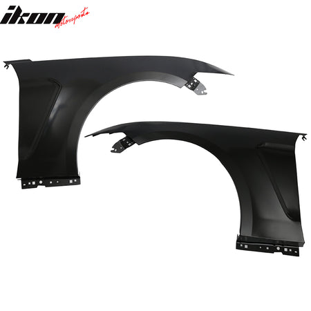 Fender Compatible With 2015-2017 Ford Mustang, GT350 Style Steel Fender Trim w Inserts Unpainted Black by IKON MOTORSPORTS,  2016