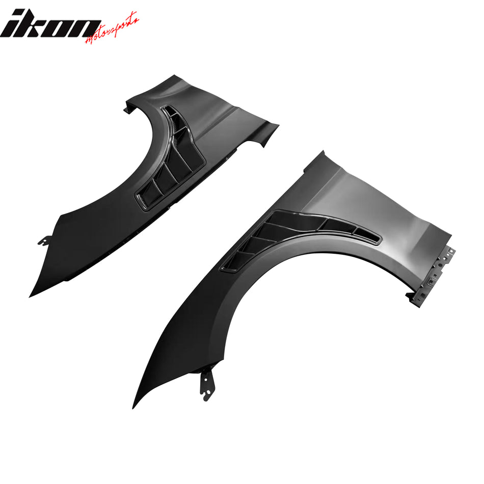 IKON MOTORSPORTS, Front Fenders Compatible with 2018-2023 Ford Mustang V6/GT/Bullitt, GT500KR Style Aluminum Black Driver Passenger Side Vented Panel Replacement Cover