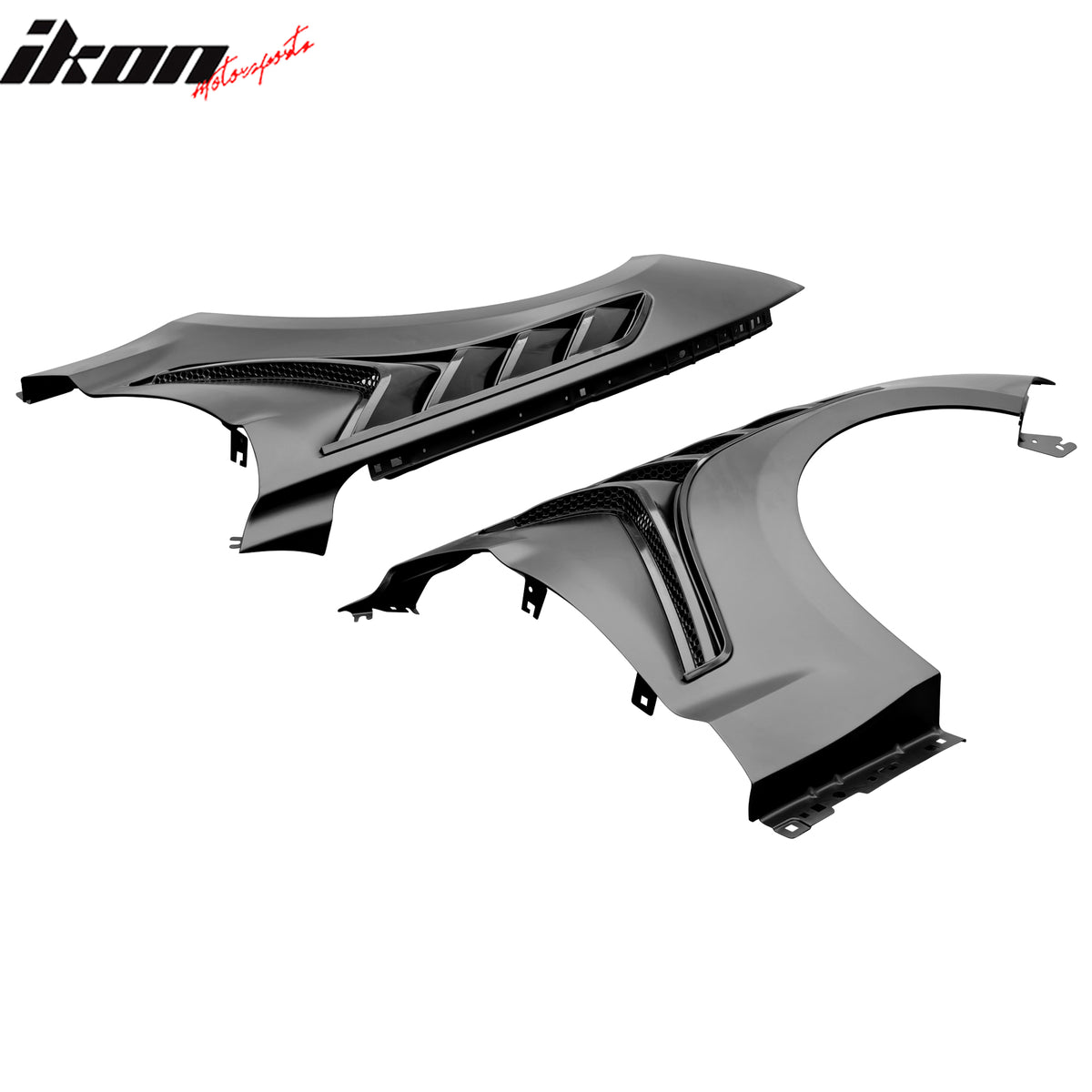 IKON MOTORSPORTS, Front Fenders Compatible with 2018-2023 Ford Mustang V6/GT/Bullitt, GTD Style Aluminum Black Driver Passenger Side Vented Panel Replacement Cover
