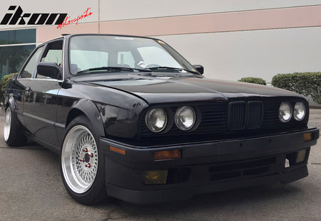 IKON MOTORSPORTS, Fender Flares Compatible With 1984-1992 BMW E30 3-Series Coupe 2DR, PU Polyurethane Unpainted Black MDP Style Front Rear Right Left Sanded Wheel Cover Protector 4PCS