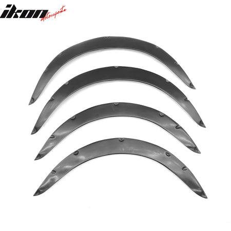 IKON MOTORSPORTS, Universal Fender Flares, PU Polyurethane Unpainted Black Front Rear Right Left Sanded Wheel Arch Cover Guard Kit 4PCS