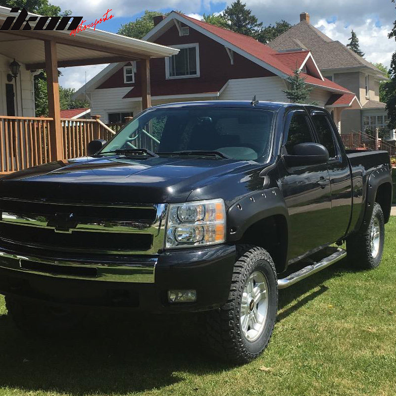 IKON MOTORSPORTS, Fender Flares Compatible With 2007-2014 Chevy Silverado 1500, Long Bed 6.5 Or 8 Boss Pocket Rivet Fender Flare