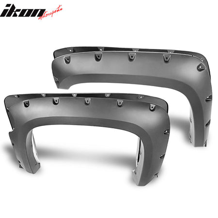 IKON MOTORSPORTS, Fender Flares Compatible With 2007-2013 Chevy Silverado 1500, 69.3" Short Bed Pocket Rivet Style Right Left Wheel Cover Protector Vent Trim 4PC, 2008 2009 2010 2011 2012