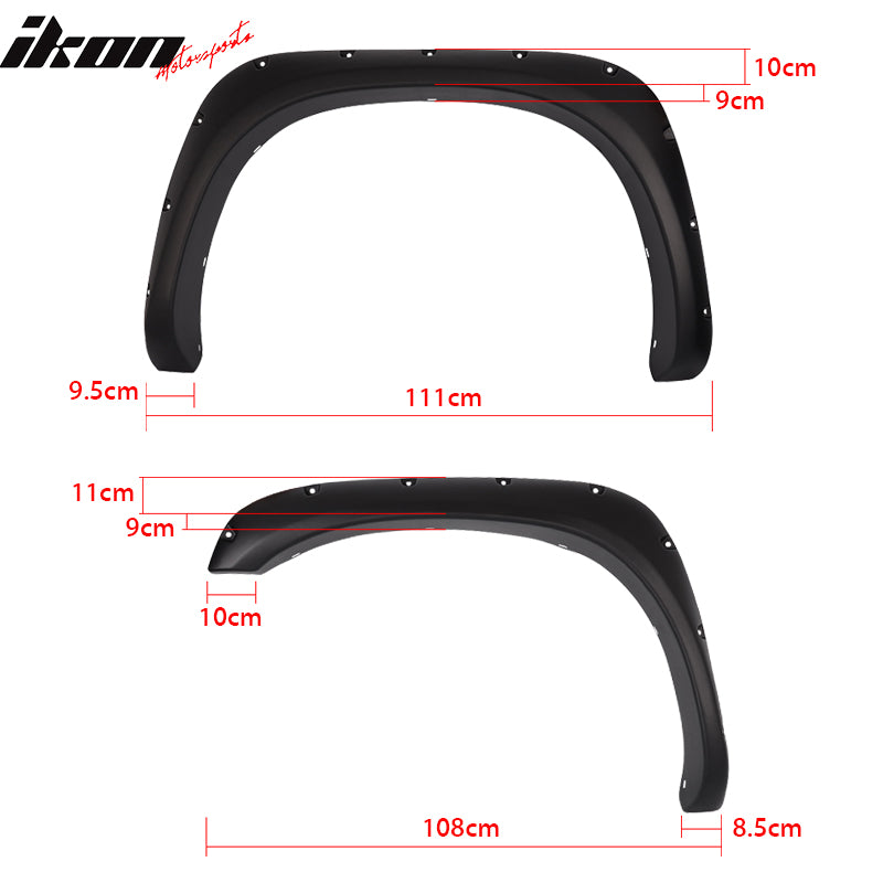 Fender Flares Compatible With 2002-2008 Dodge Ram, Pocket Rivet Style Black PP Textured Front Rear Right Left Wheel Cover Protector Vent Trim by IKON MOTORSPORTS, 2003 2004 2005 2006 2007