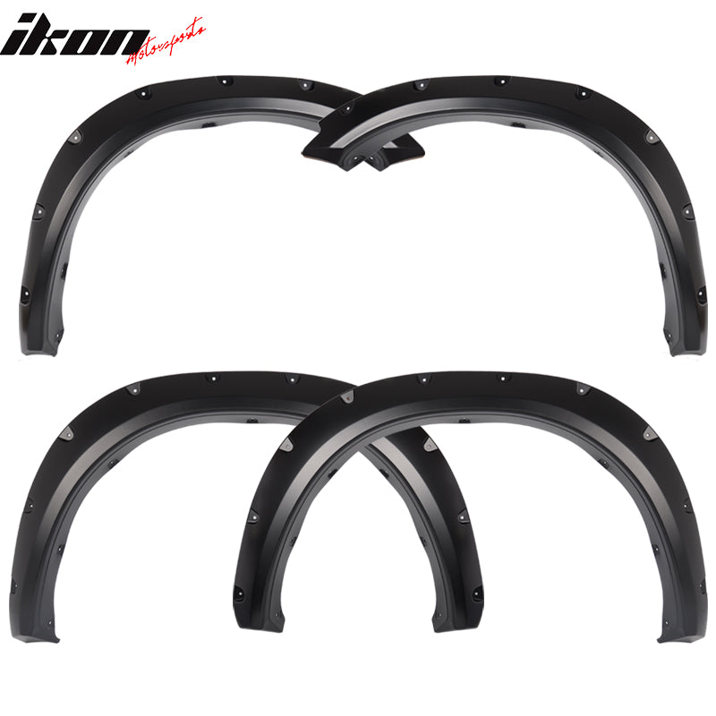 Fender Flares Compatible With 2009-2018 Dodge Ram, Pocket Rivet Style Black PP Smooth Front Rear Right Left Wheel Cover Protector Vent Trim by IKON MOTORSPORTS , 2010 2011 2012 2013 2014 2015 2016