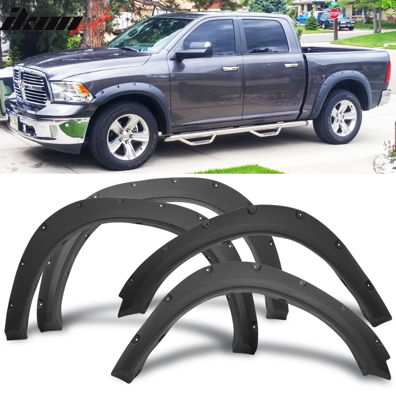 2009-2018 Dodge Ram 1500 Pocket Rivet Black Side Fender Flares PP 4PCS