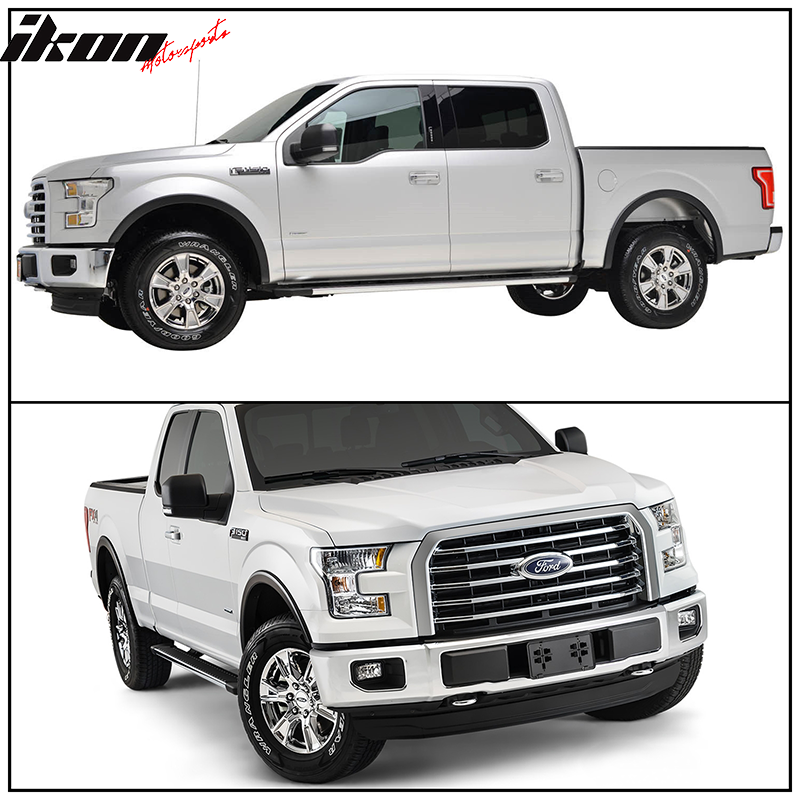 Fender Flares Compatible With 2015-2017 Ford F150, Factory Style Unpainted Black 4Pc Set Fender Flare Car Wheel Arches by IKON MOTORSPORTS, 2016