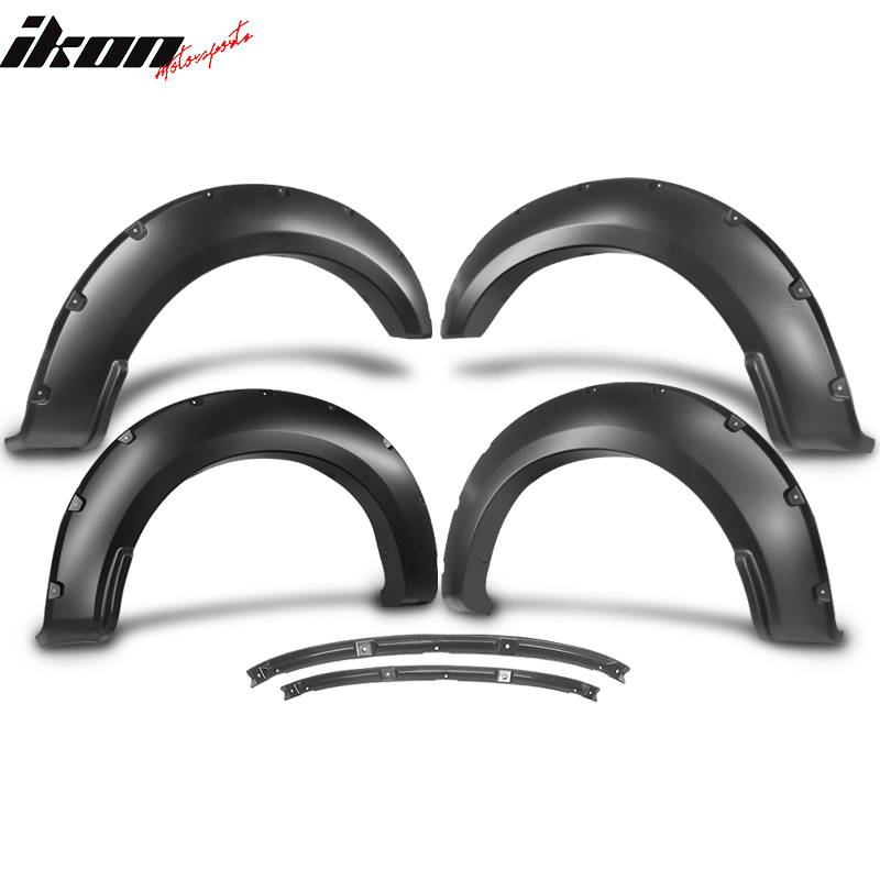 IKON MOTORSPORTS Fender Flares Compatible With 2017-2022 Ford F250 F350 SuperDuty, Pocket Rivet Style Smooth Unpainted Black Bolt-on Wheel Guard PP