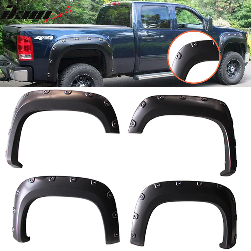 2007-2013 GMC Sierra 1500 6.7 8.2Ft Long Bed Black Fender Flare PP 4PC