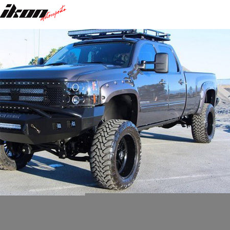 Compatible With 2007-2013 GMC Sierra 1500 Bolt On Pocket Rivet Style Smooth Fender Flares Long Bed