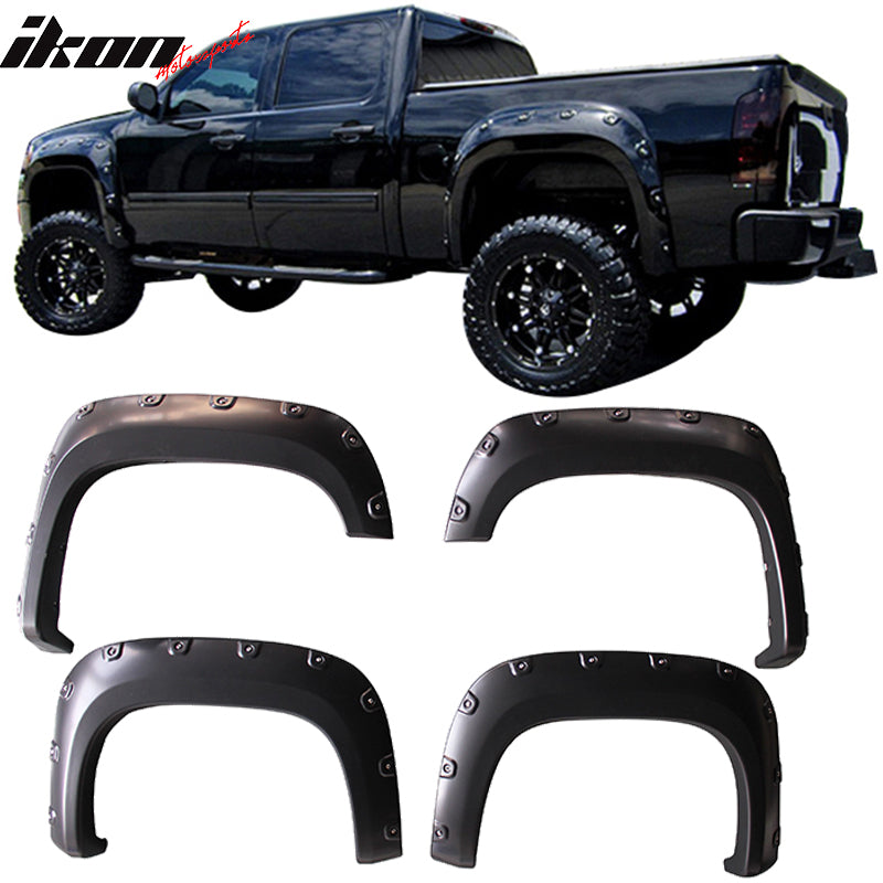 2007-2013 GMC Sierra 1500 6.7 8.2Ft Long Bed Black Fender Flare PP 4PC