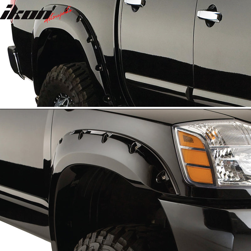 Fits 04-15 Nissan Titan Pocket Rivet Style Smooth Fender Flares Unpainted ABS