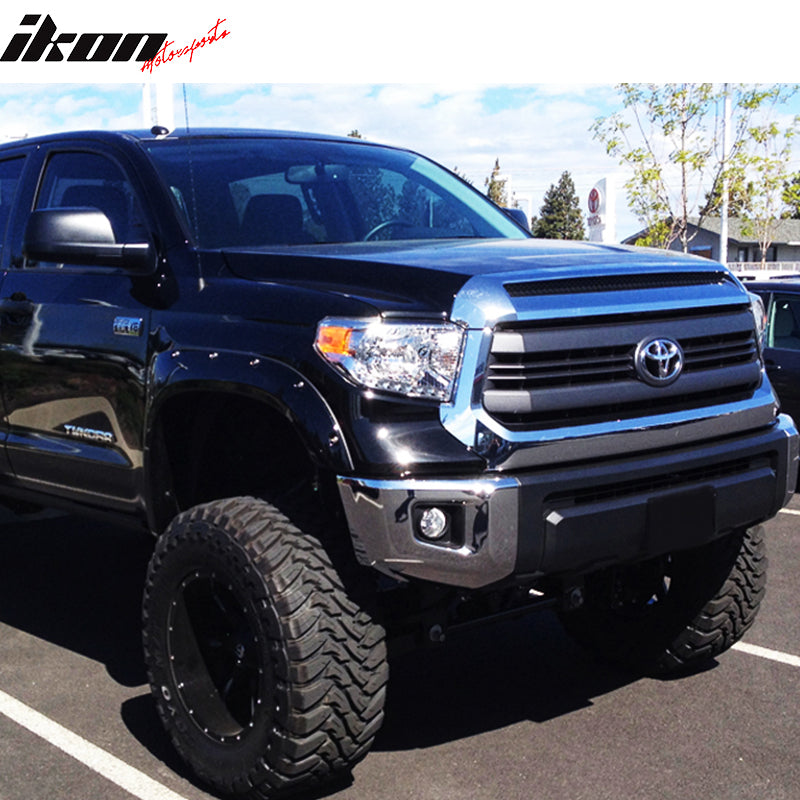 Fender Flare Compatible With 2014-2020 Toyota Tundra, Pocket Rivet Style Smooth Black ABS Wheel Protector Protection Guards Cover by IKON MOTORSPORTS, 2015 2016 2017 2018